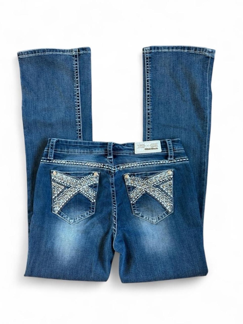 Vintage/Y2K Style Grace in LA Embellished Rhinestone Cross Pocket Jeans